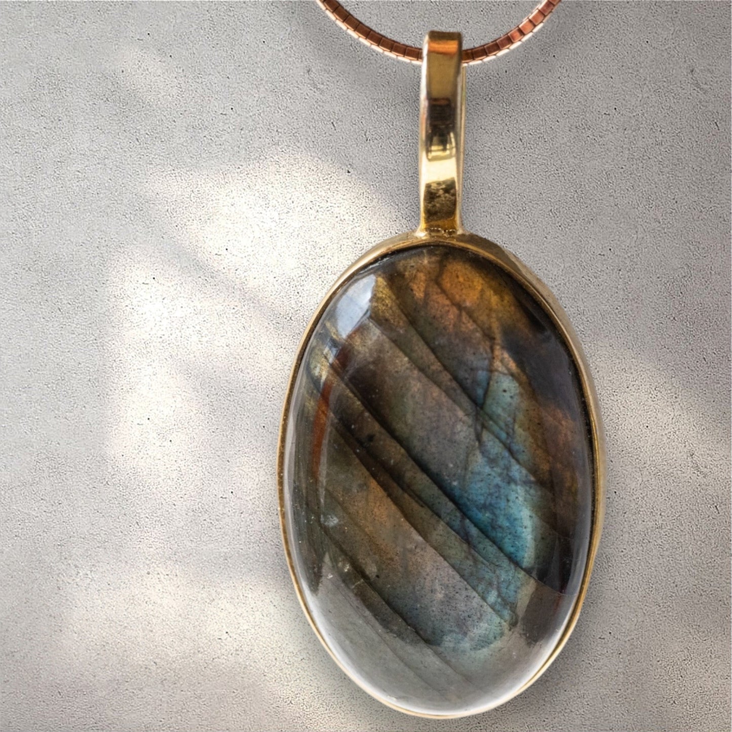 Labradorite Pendant - Oval Design with Mixed Metal Elements - Sentient Crystals-crystal-
