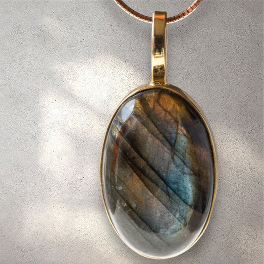 Labradorite Pendant - Oval Design with Mixed Metal Elements - Sentient Crystals-crystal-