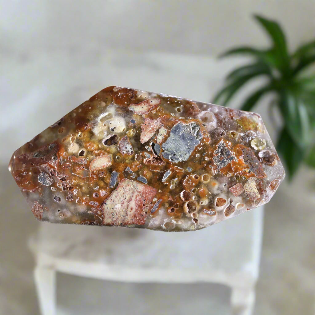 Cotton Ball Amphibole In Quartz Freeform - Sentient Crystals - stone type - stone keywords