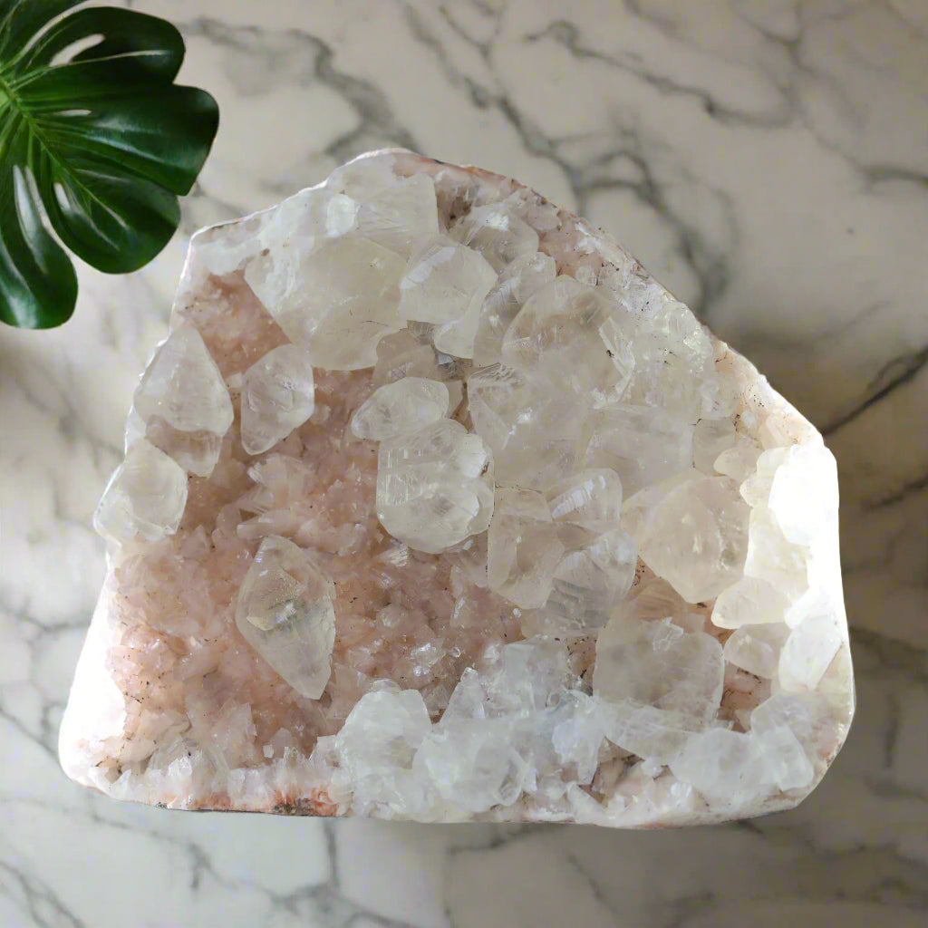 Dogtooth Calcite With Pink Heulandite Cluster 680gm - Sentient Crystals - stone type - stone keywords