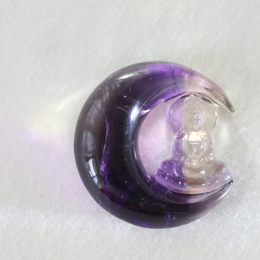 Ametrine Half Moon KWAN YIN / GUANYIN Carving 39.70gm - Sentient Crystals - stone type - stone keywords