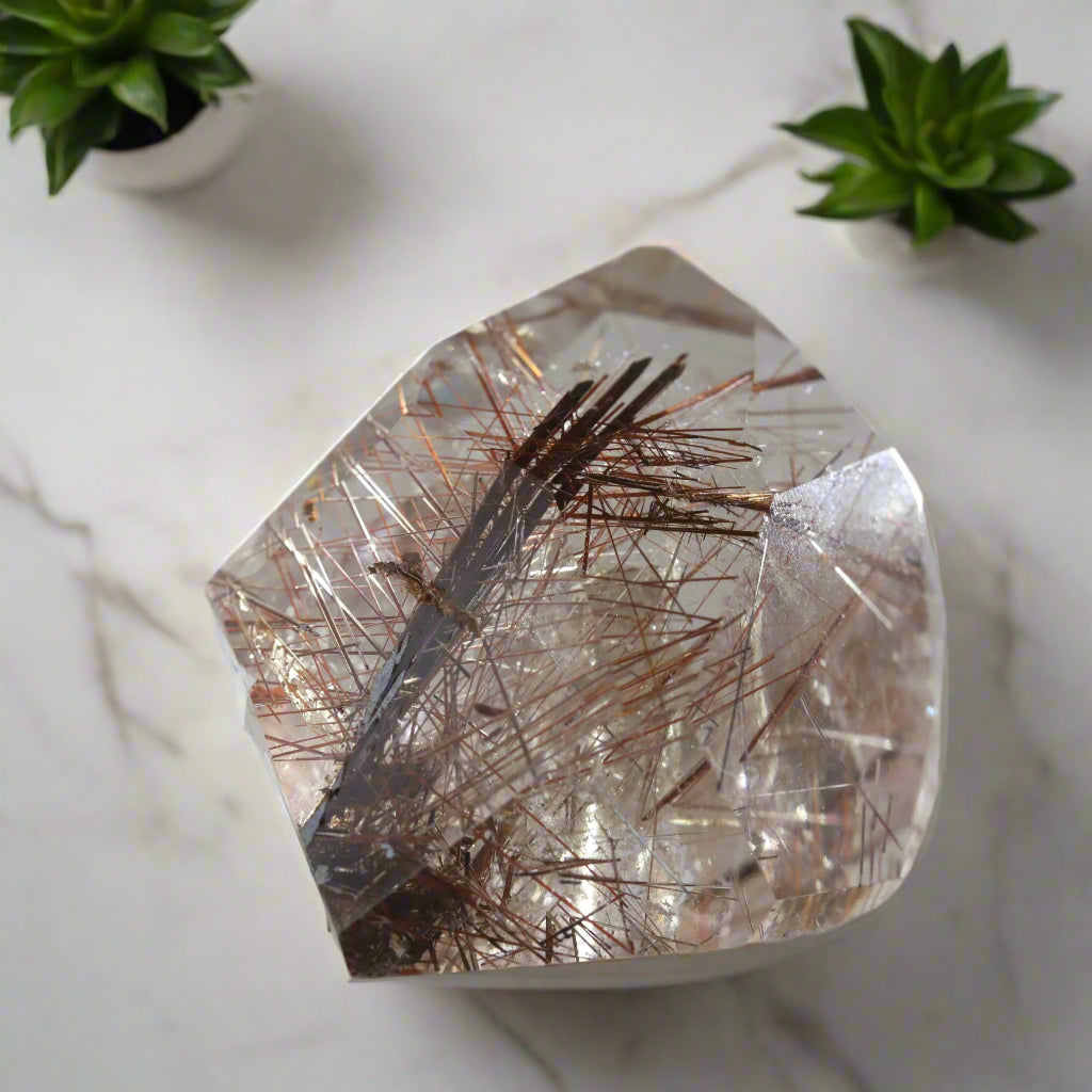 Copper Rutile In quartz Free Form 93gm - Sentient Crystals - stone type - stone keywords