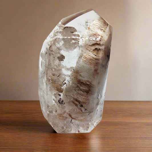 Quartz with pink rutile freeform crystal featuring delicate pink rutile inclusions, symbolizing love, passion, and emotional balance