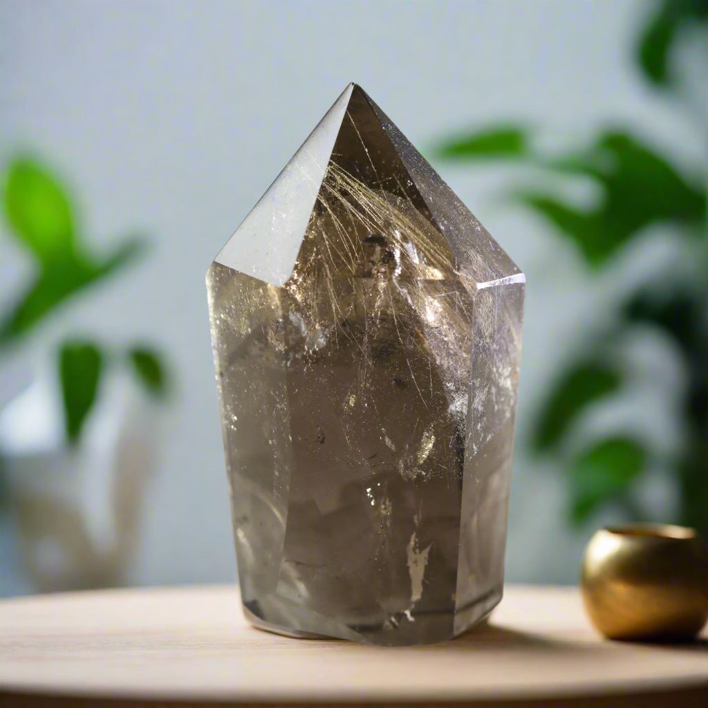 Smokey With Rutile Garden Quartz Tower 68gm - Sentient Crystals - stone type - stone keywords