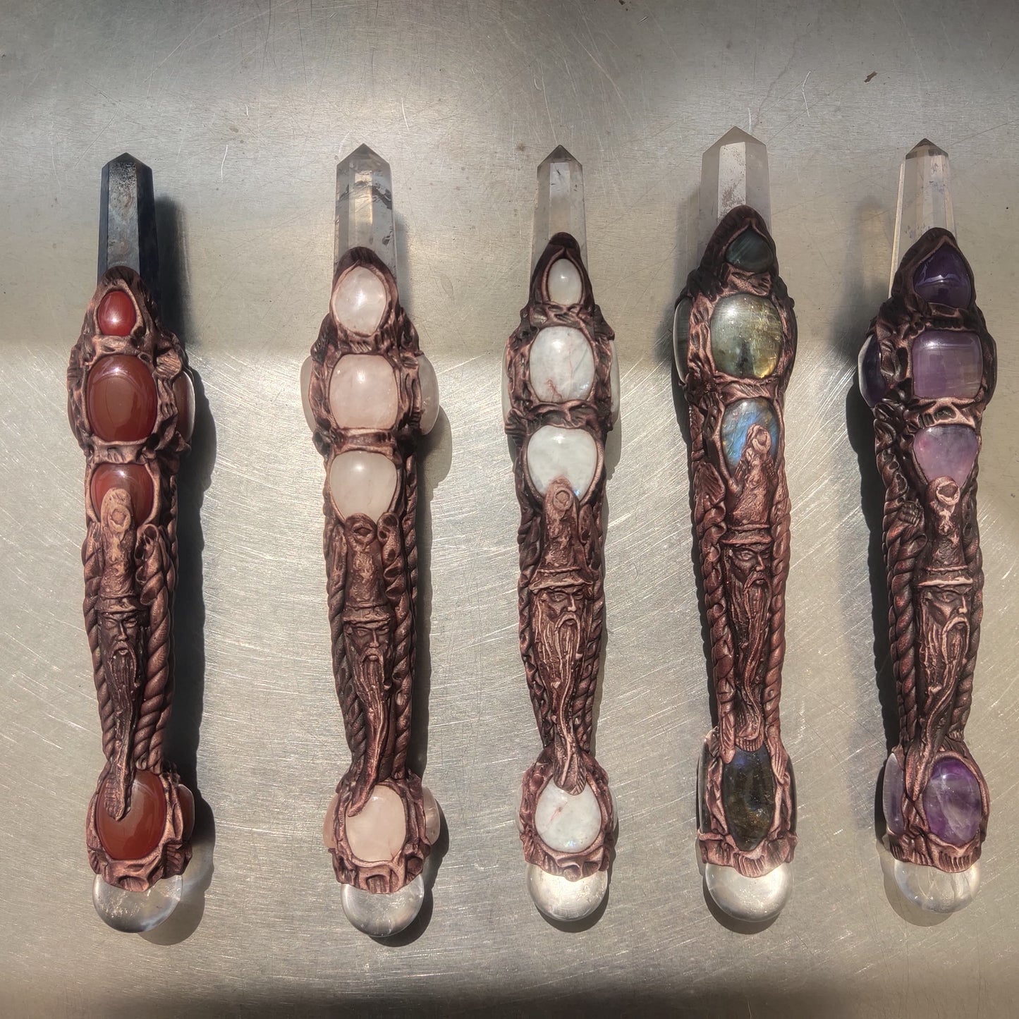 Merlin Wooden Wand medium Size | Clear quartz Point Wand | Crystal Wand