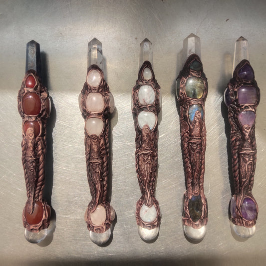 Merlin Wooden Wand medium Size | Clear quartz Point Wand | Crystal Wand