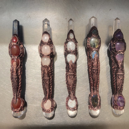 Merlin Wooden Wand medium Size | Clear quartz Point Wand | Crystal Wand